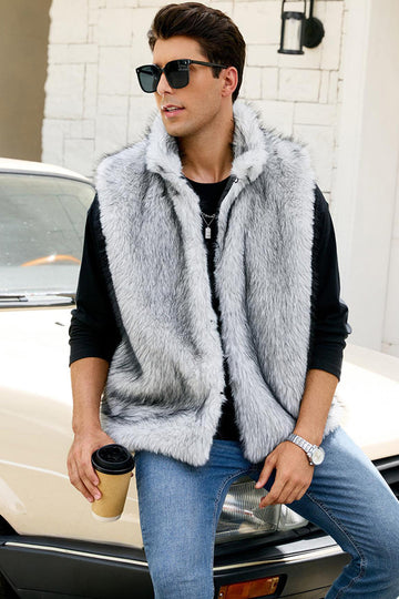Gilet d’hiver en fausse fourrure gris clair pour hommes